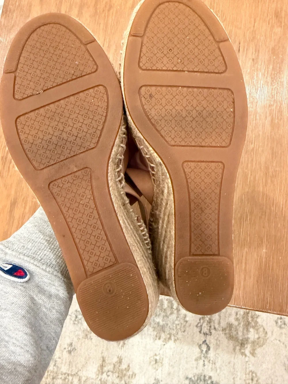 Tory Burch Blush Leather Espadrille Wedge Sandals